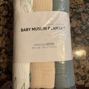 Baby Muslin Blanket Set - White, Beige, Sage
